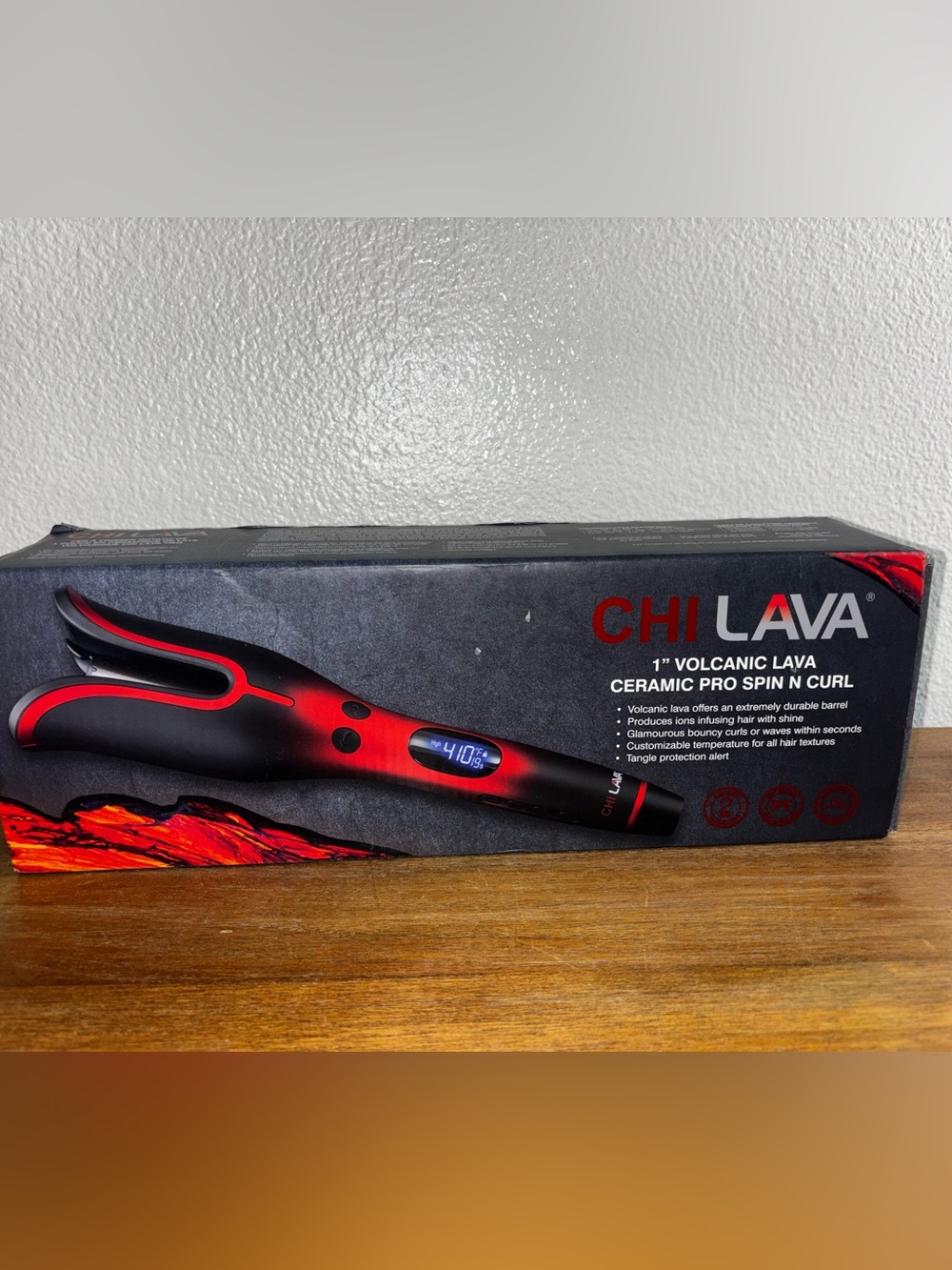 CHI Lava 1" Volcanic Lava Ceramic Pro Spin N Curl - Red and Black open box